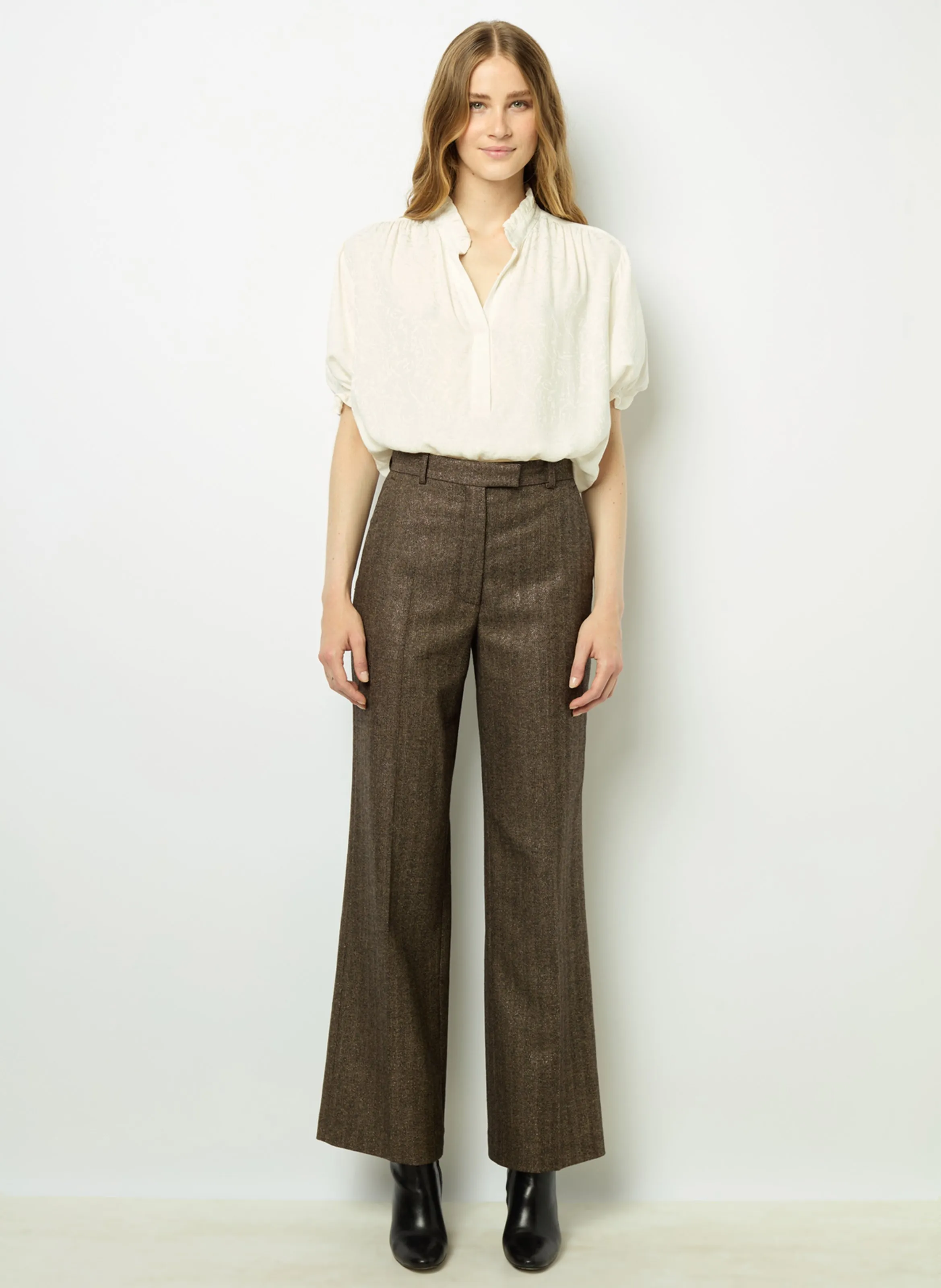 DALI  PANTALóN RECTO CON ESTAMPADO DE ESPIGA EN MARRON