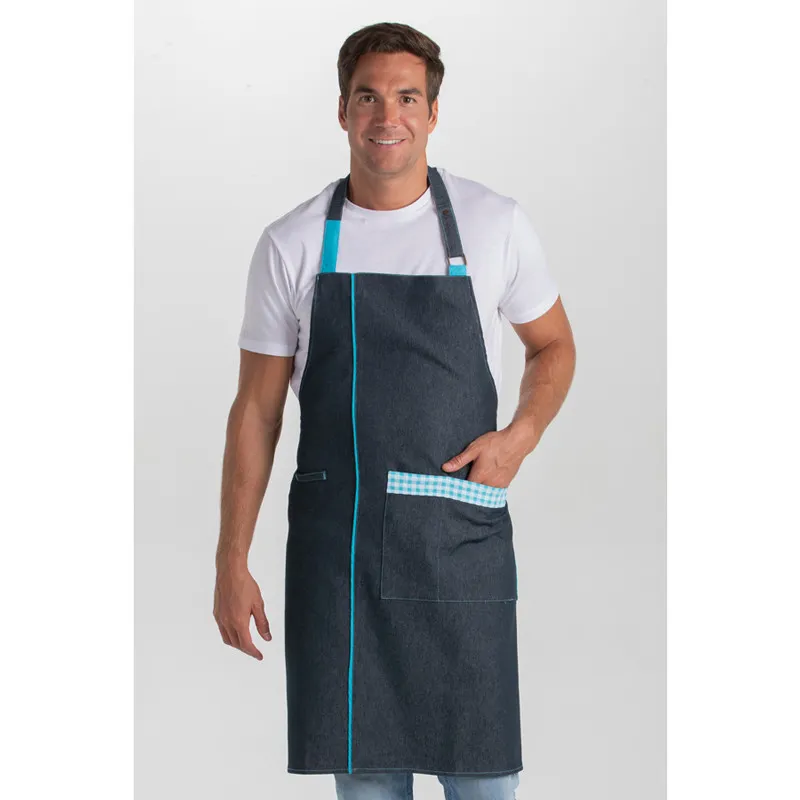 DELANTAL PETO DENIM CON CUADRO AZUL  DYNEKE