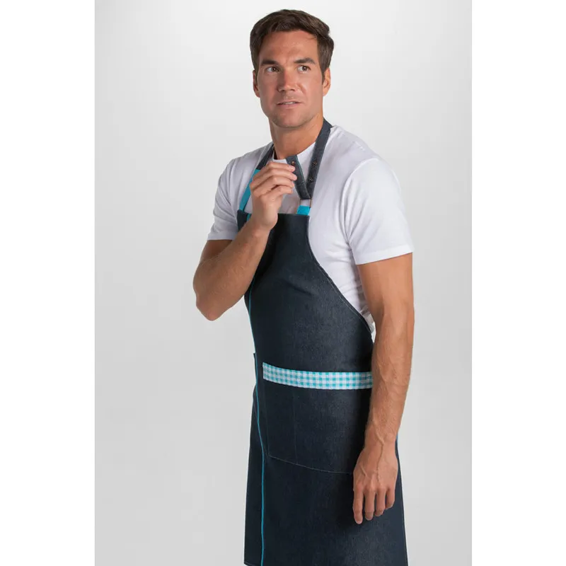 DELANTAL PETO DENIM CON CUADRO AZUL  DYNEKE
