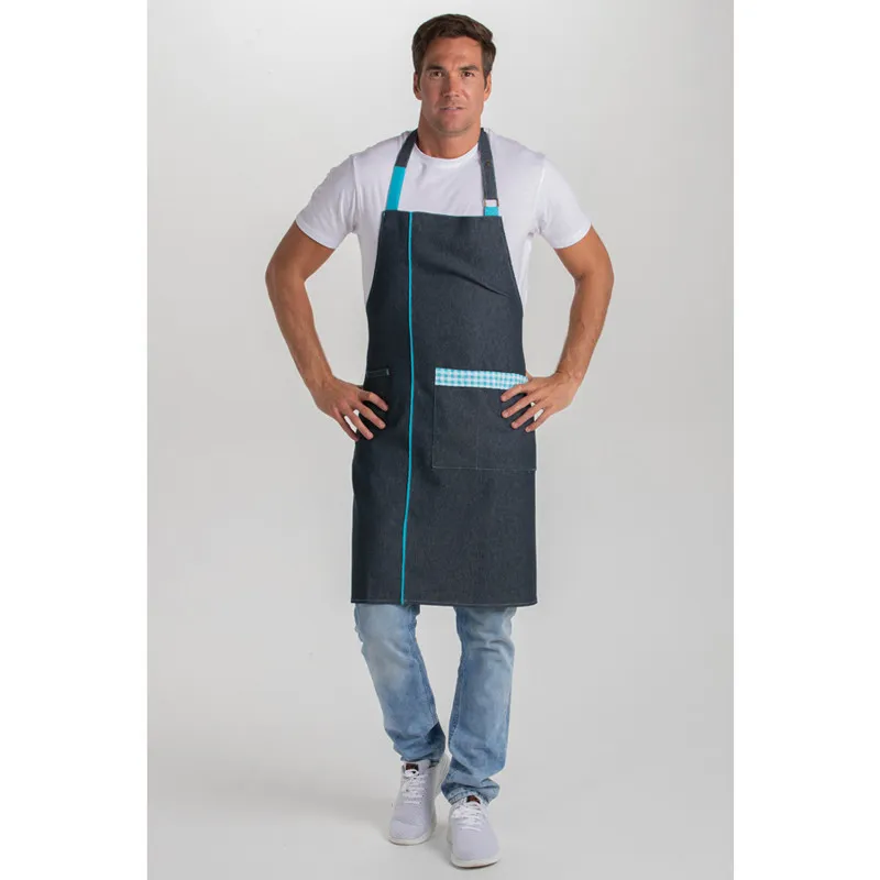 DELANTAL PETO DENIM CON CUADRO AZUL  DYNEKE