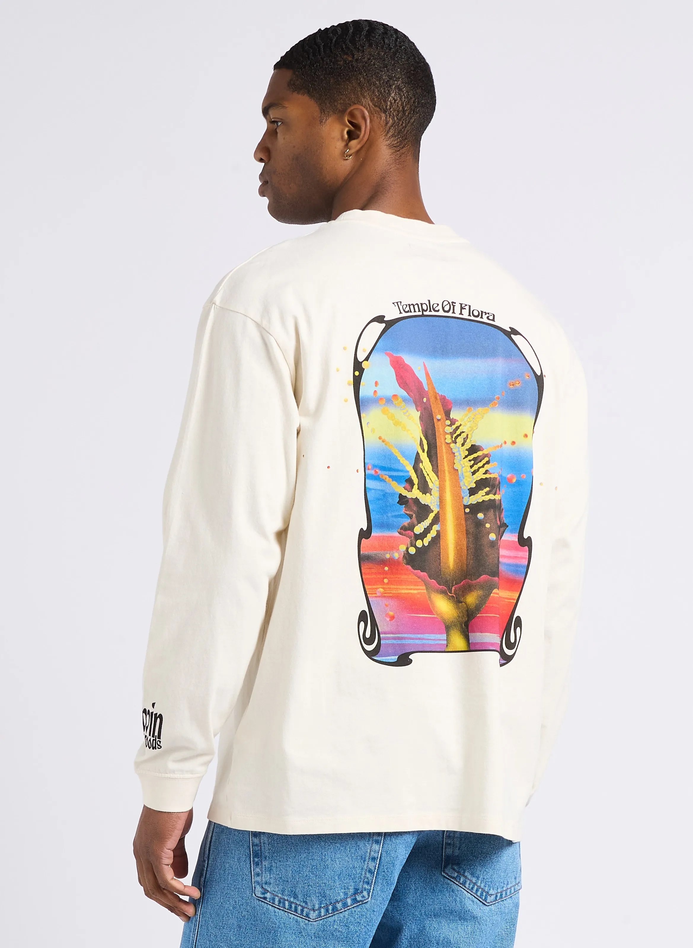 EDWIN TEMPLE OF FLORA  CAMISETA DE CUELLO REDONDO SERIGRAFIADA EN ALGODóN. EN BLANCO