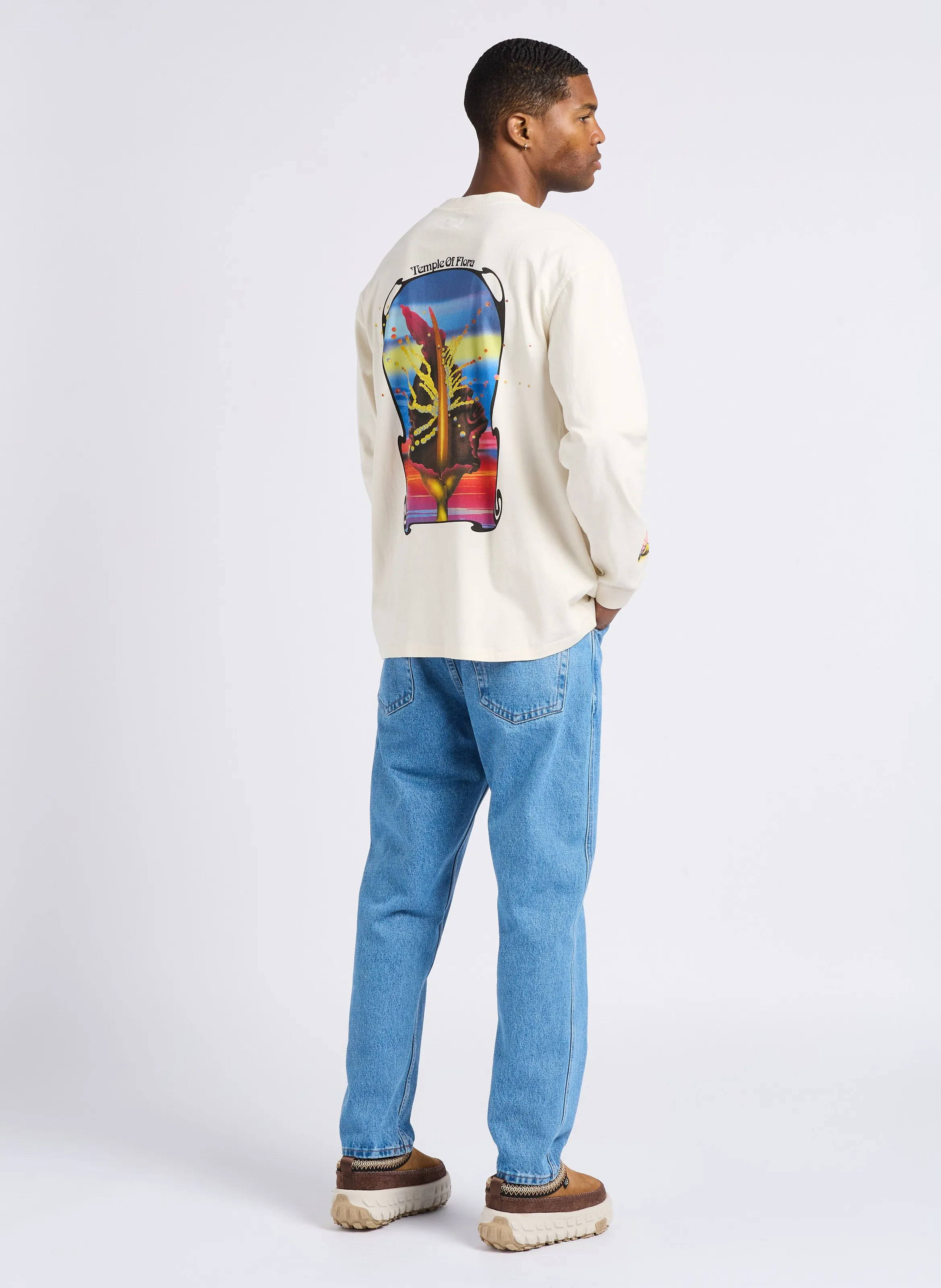 EDWIN TEMPLE OF FLORA  CAMISETA DE CUELLO REDONDO SERIGRAFIADA EN ALGODóN. EN BLANCO