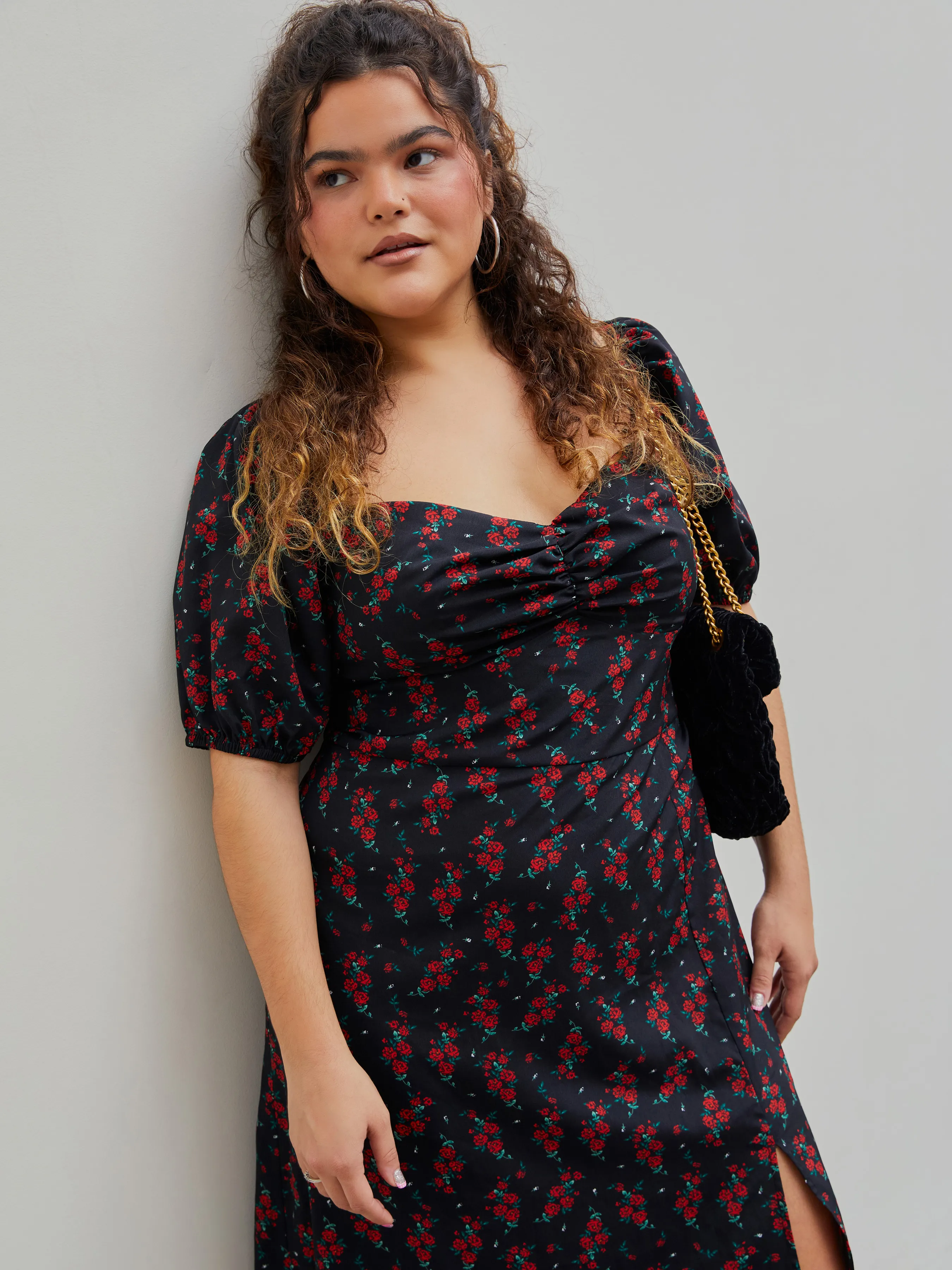 Floral Sweetheart Split Vestido Maxi Curvy