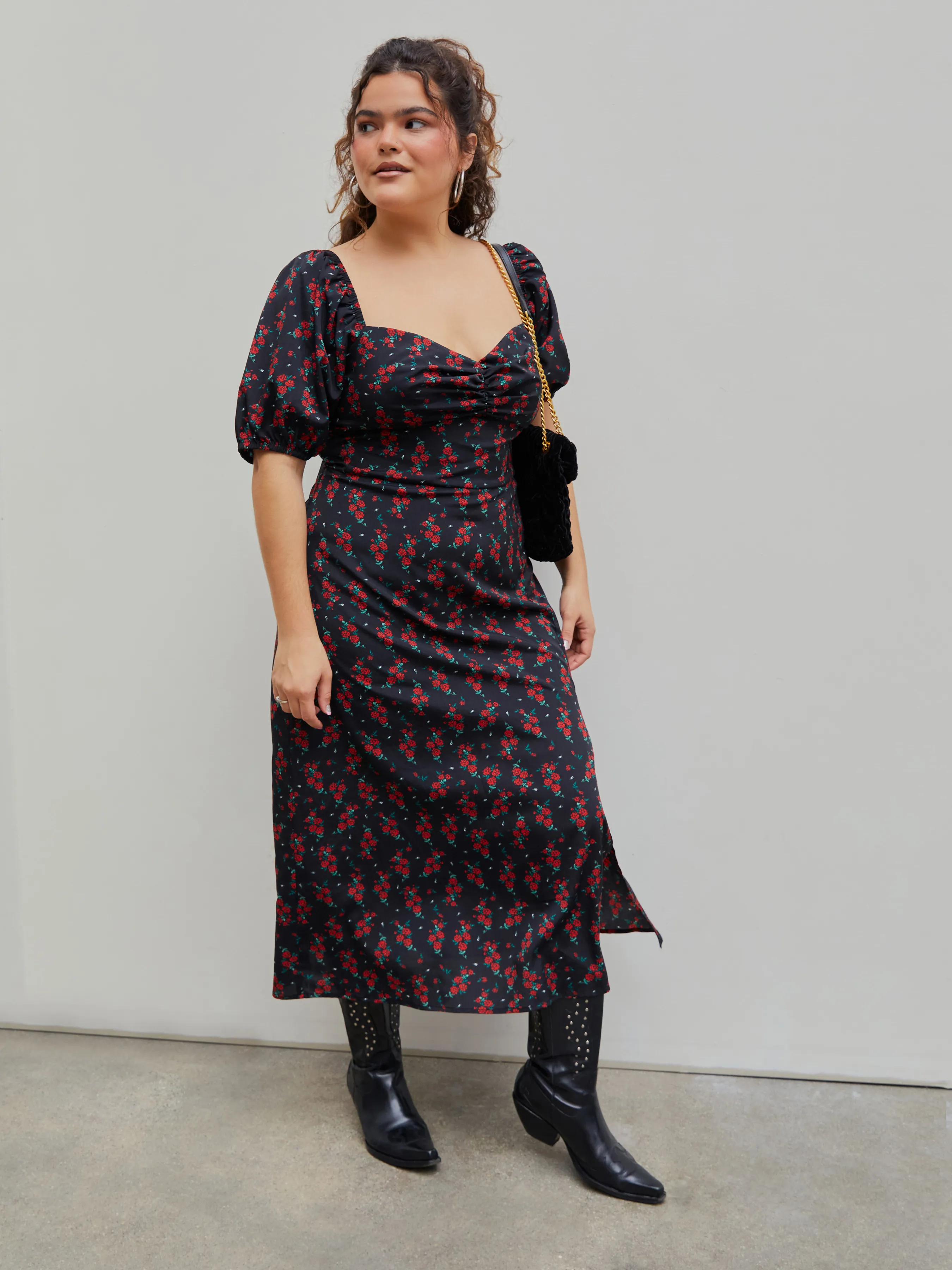 Floral Sweetheart Split Vestido Maxi Curvy