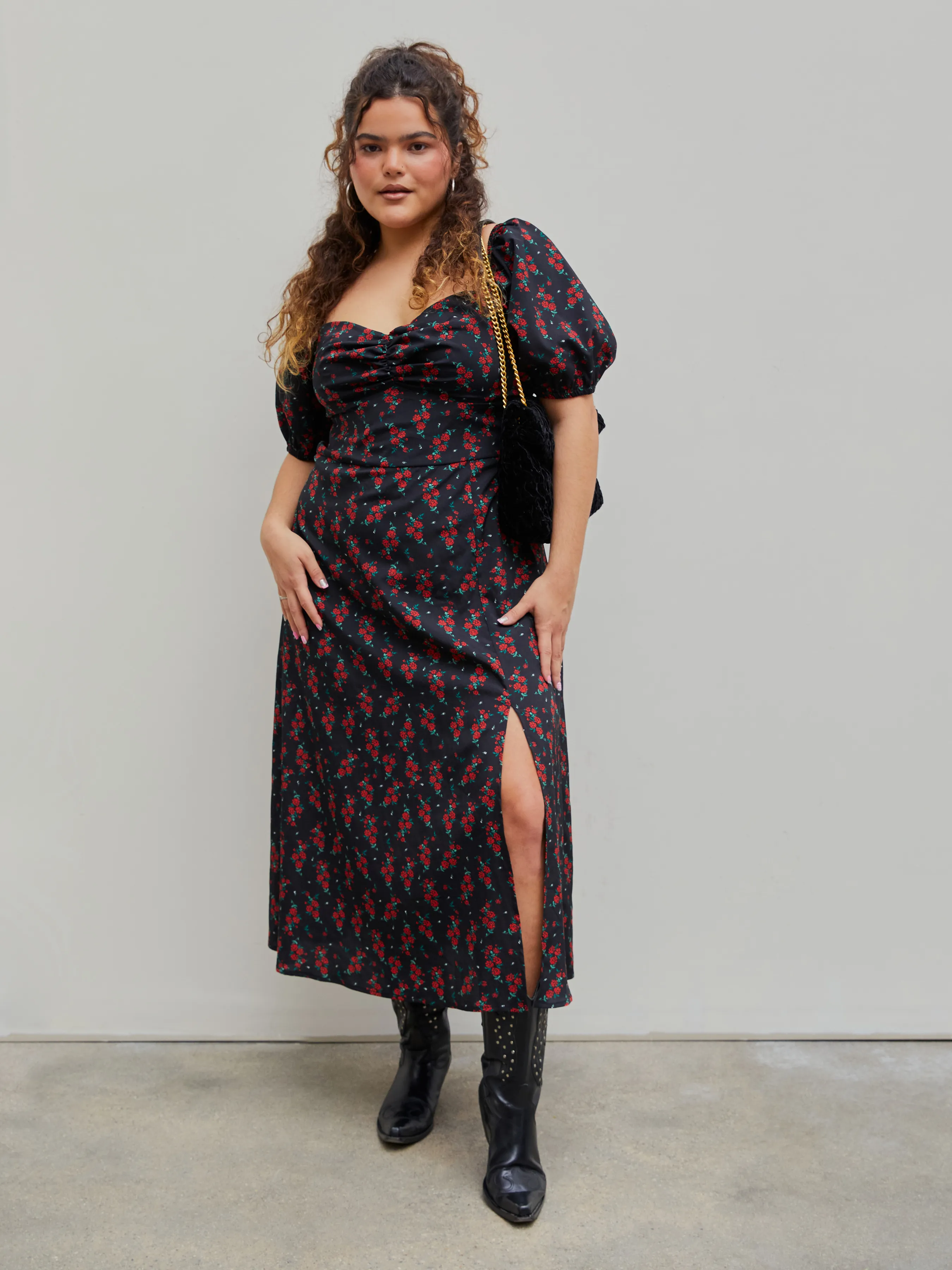 Floral Sweetheart Split Vestido Maxi Curvy