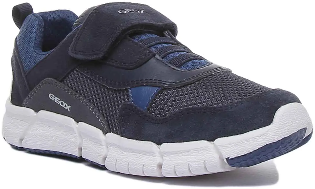Geox J Flexyper Zapatillas de deporte ligeras con cordón y correa elástica para niños en marino