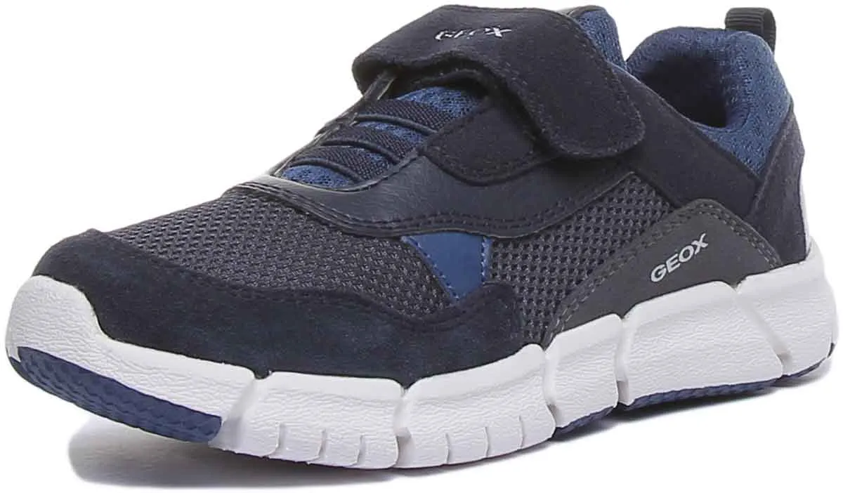 Geox J Flexyper Zapatillas de deporte ligeras con cordón y correa elástica para niños en marino