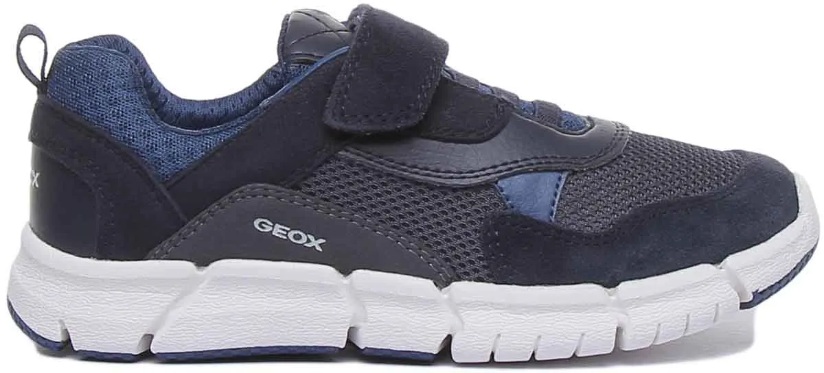 Geox J Flexyper Zapatillas de deporte ligeras con cordón y correa elástica para niños en marino