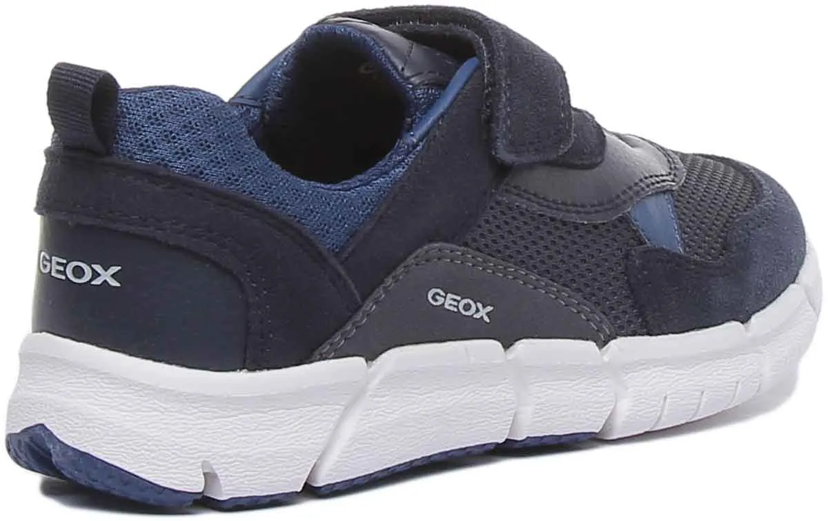 Geox J Flexyper Zapatillas de deporte ligeras con cordón y correa elástica para niños en marino