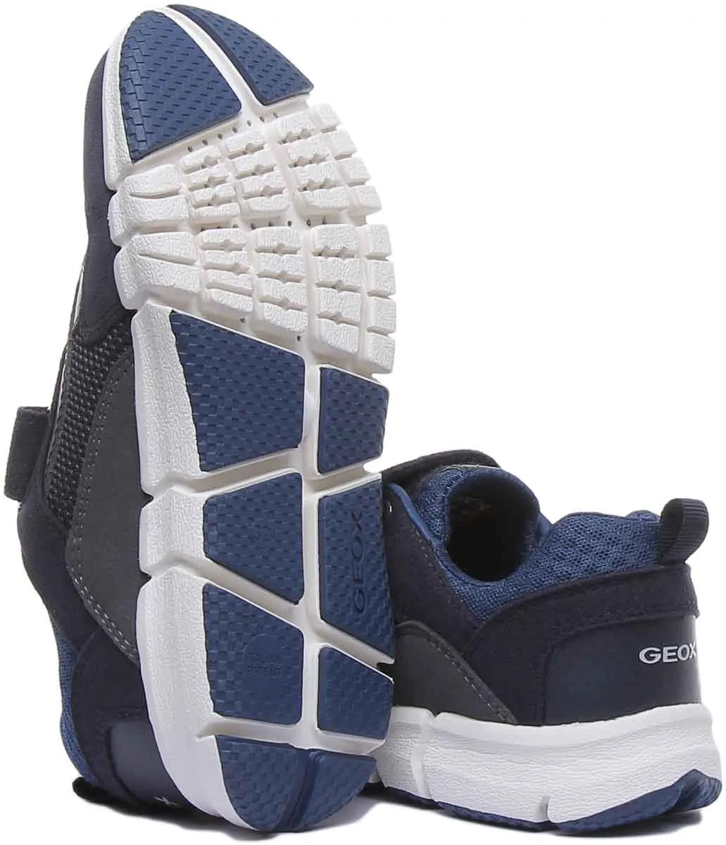 Geox J Flexyper Zapatillas de deporte ligeras con cordón y correa elástica para niños en marino