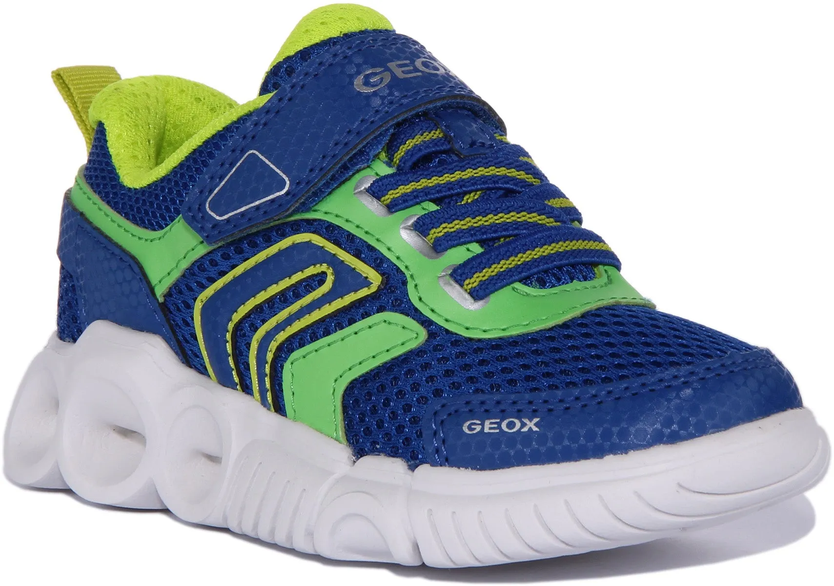 Geox J Wroom B.B Zapatillas sintéticas de una sola tira para niños en azul verde