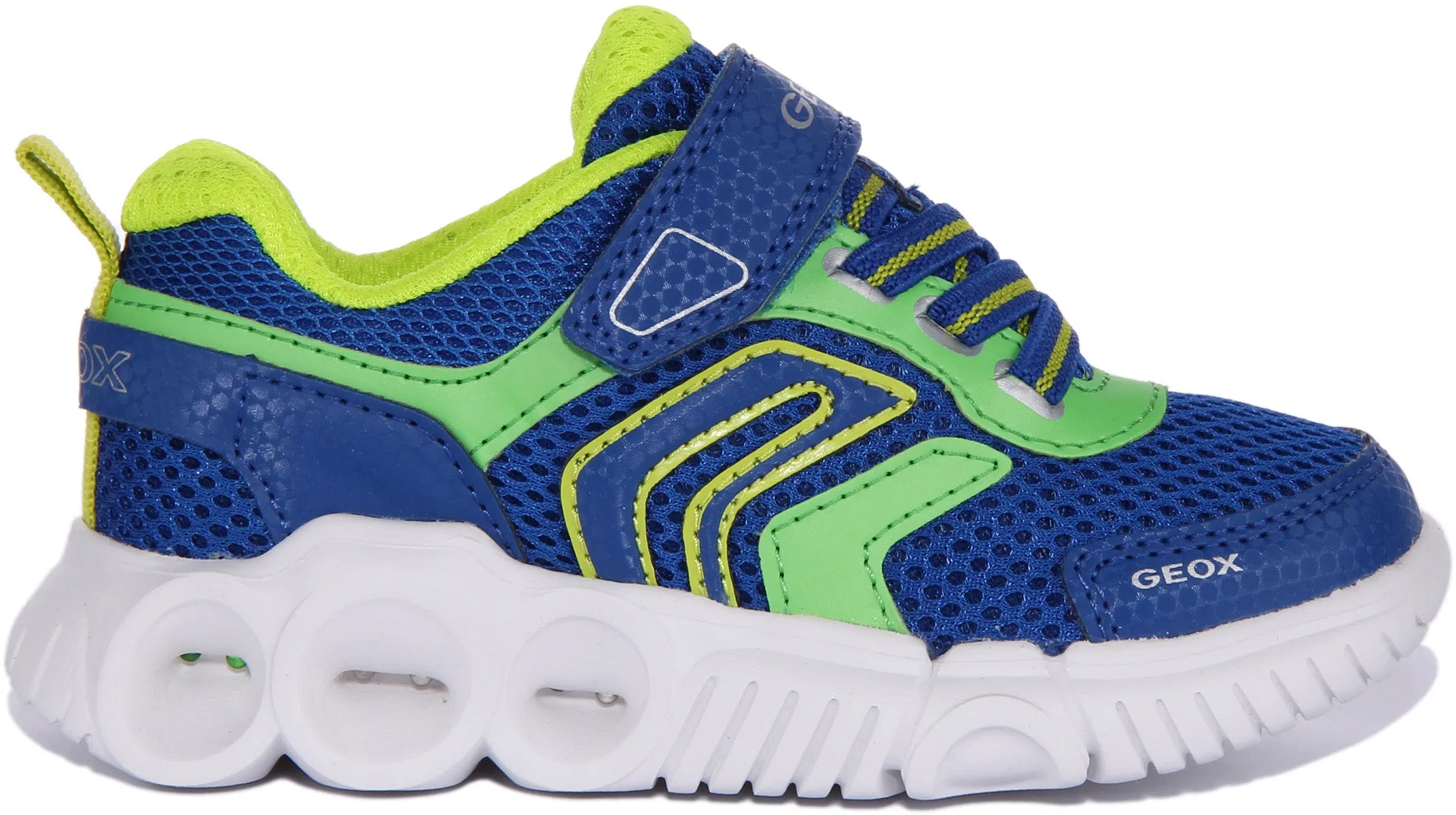 Geox J Wroom B.B Zapatillas sintéticas de una sola tira para niños en azul verde