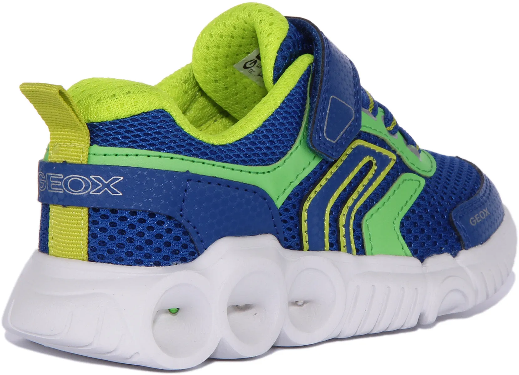 Geox J Wroom B.B Zapatillas sintéticas de una sola tira para niños en azul verde