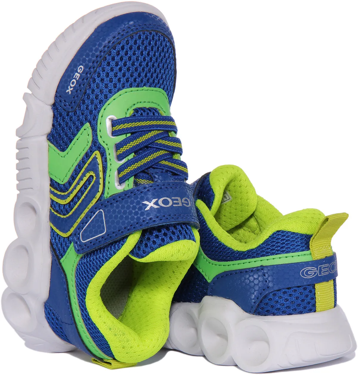 Geox J Wroom B.B Zapatillas sintéticas de una sola tira para niños en azul verde