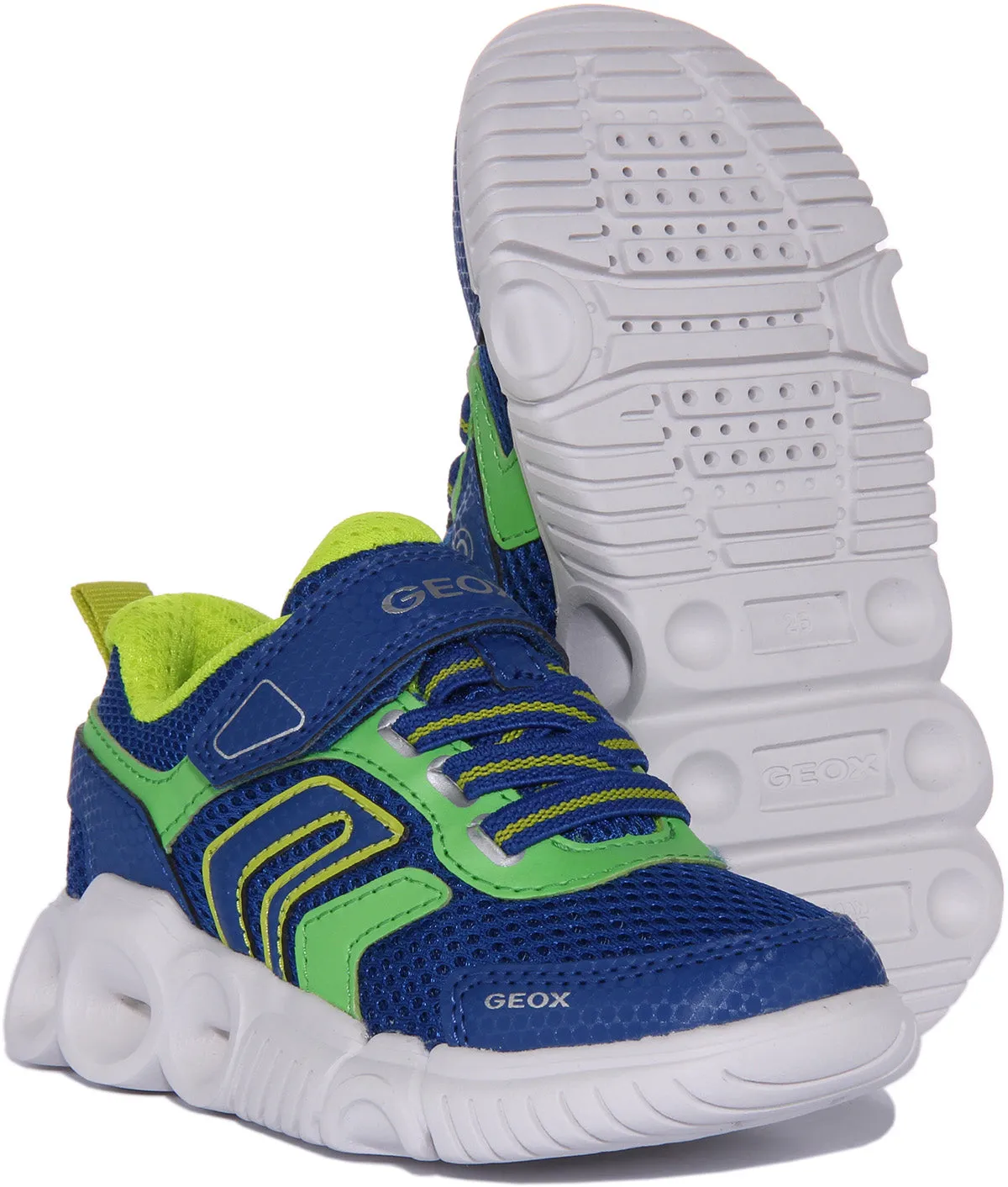 Geox J Wroom B.B Zapatillas sintéticas de una sola tira para niños en azul verde
