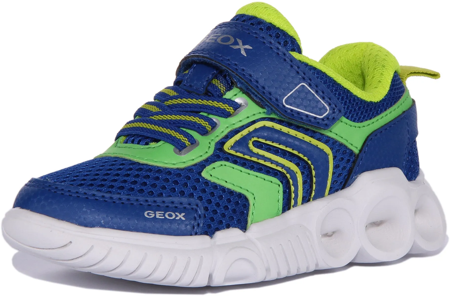 Geox J Wroom B.B Zapatillas sintéticas de una sola tira para niños en azul verde