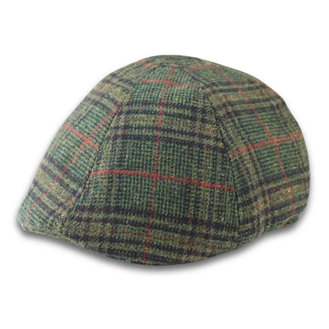 Gorra de pico de pato a cuadros verde oliva de tweed en mezcla de lana para hombre
