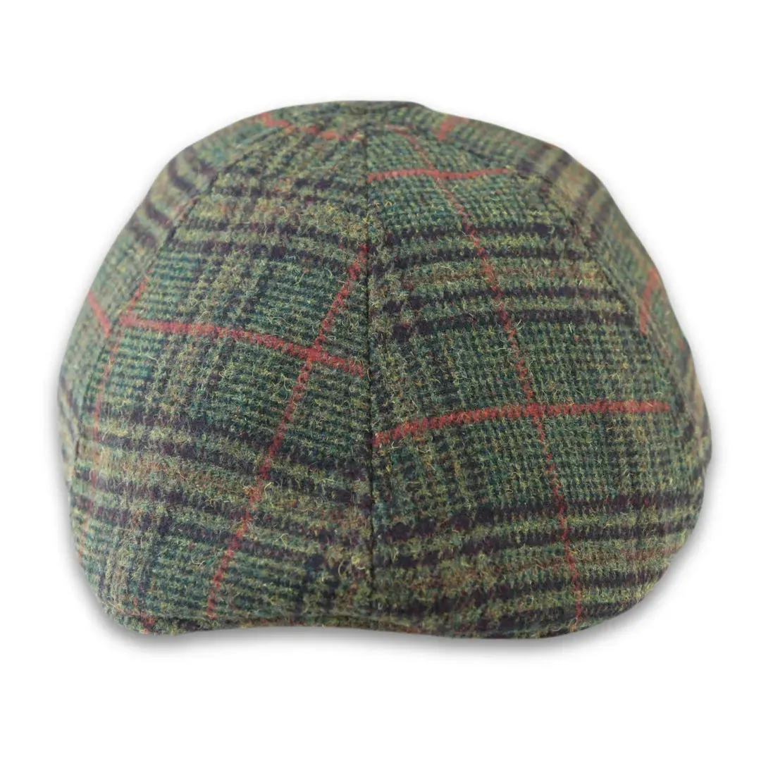 Gorra de pico de pato a cuadros verde oliva de tweed en mezcla de lana para hombre