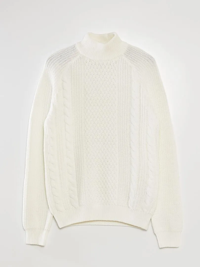 JERSEY DE PUNTO TRENZADO CON CUELLO ALTO  BLANCO