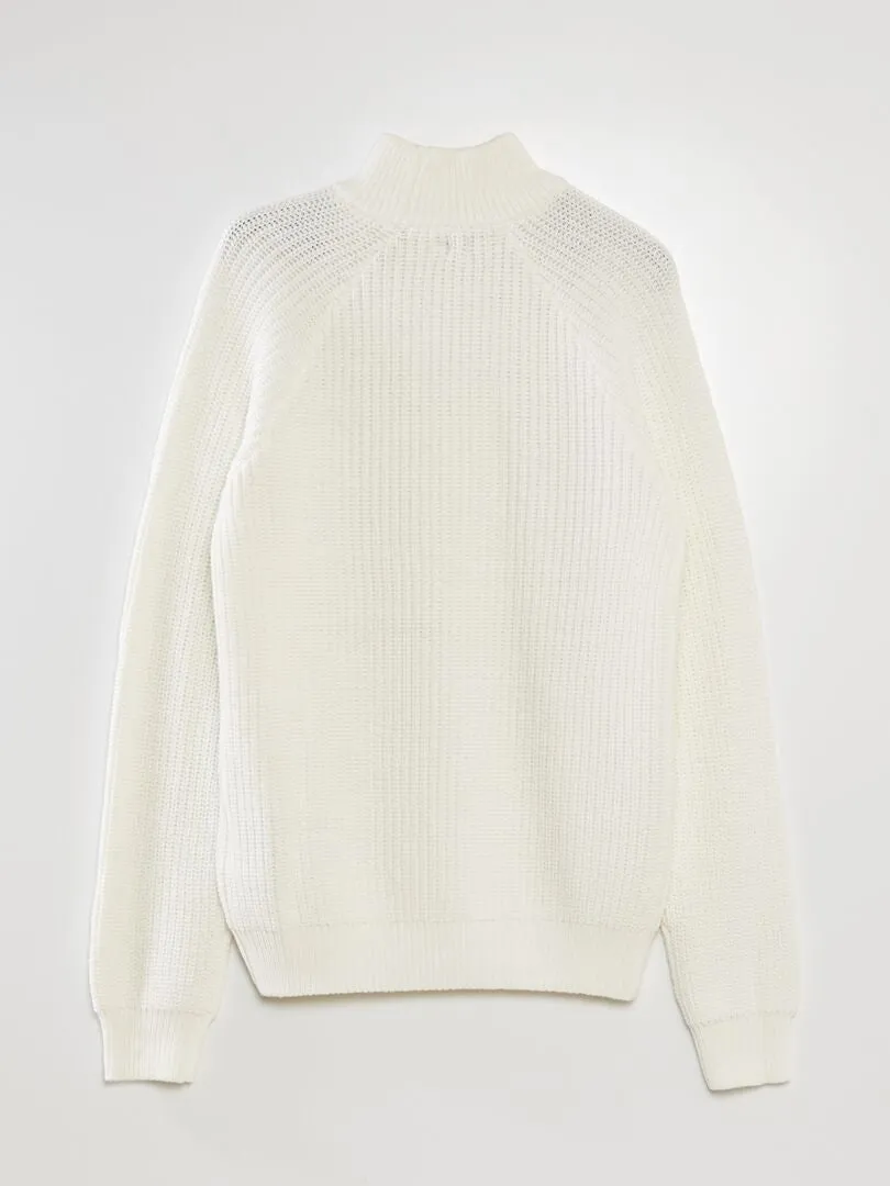 JERSEY DE PUNTO TRENZADO CON CUELLO ALTO  BLANCO