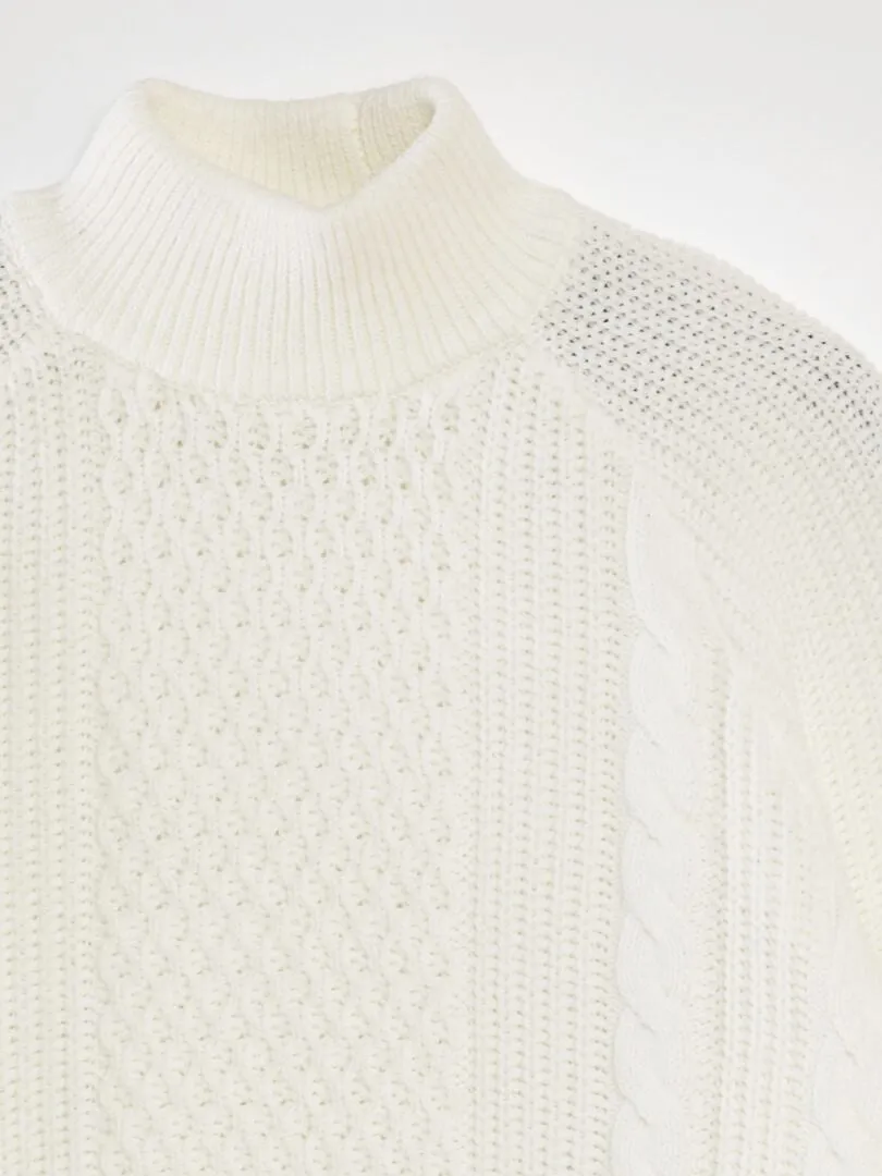 JERSEY DE PUNTO TRENZADO CON CUELLO ALTO  BLANCO