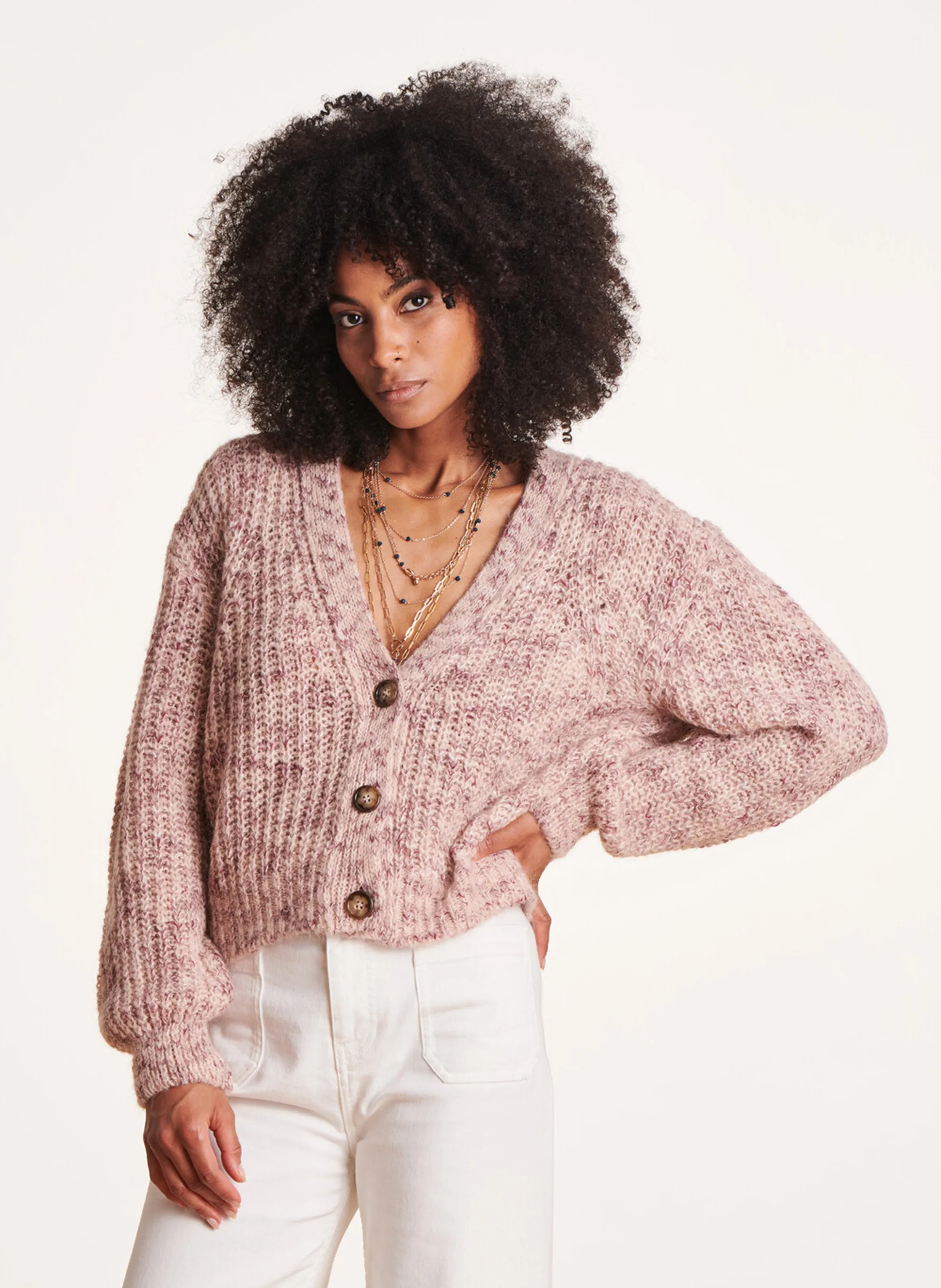 LA FEE MARABOUTEE Chaleco corto con cuello en V en beige
