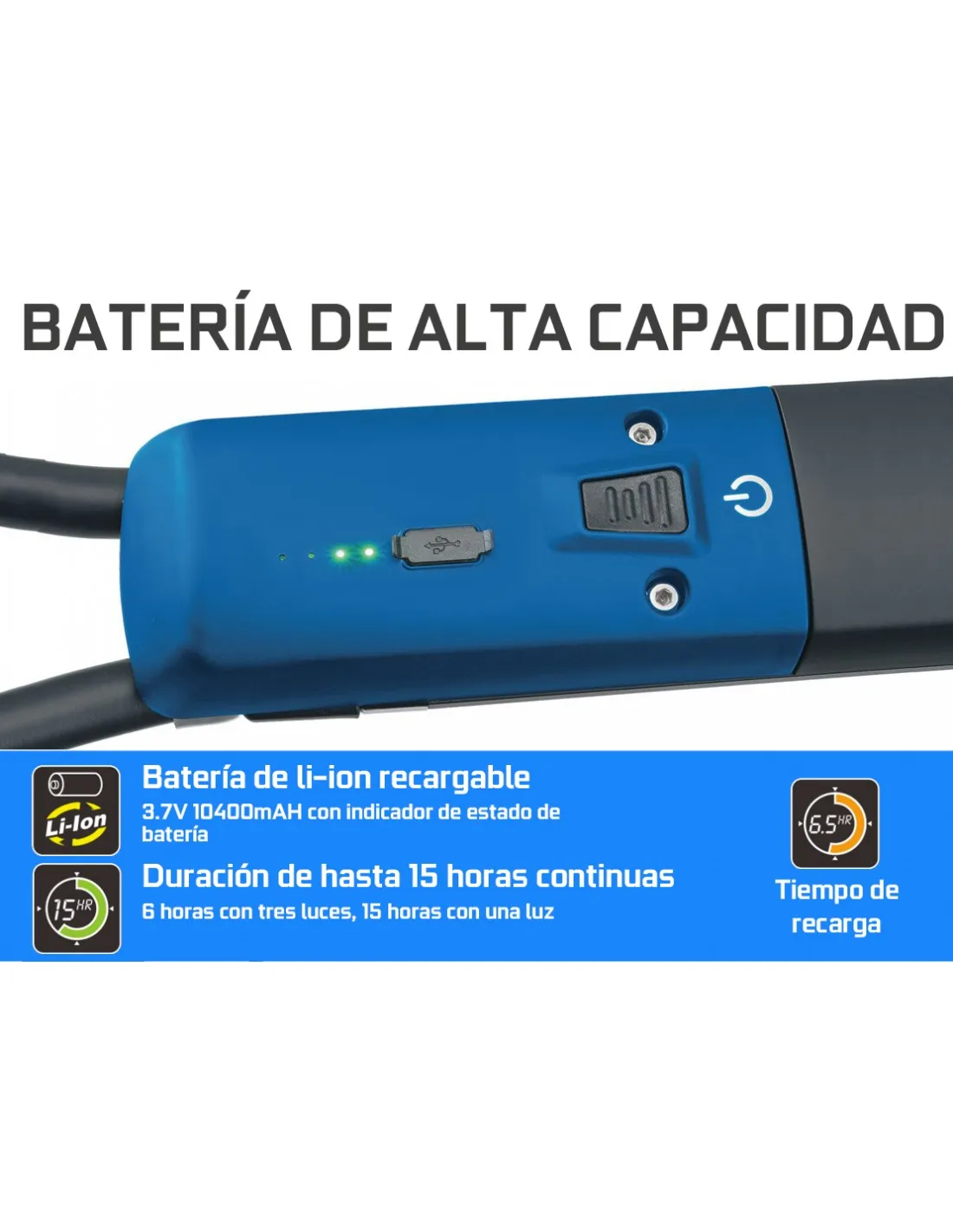 Lampara de capo para coche luz LED COB 15W con bateria recargable usb 10400mah, 1000 lumens