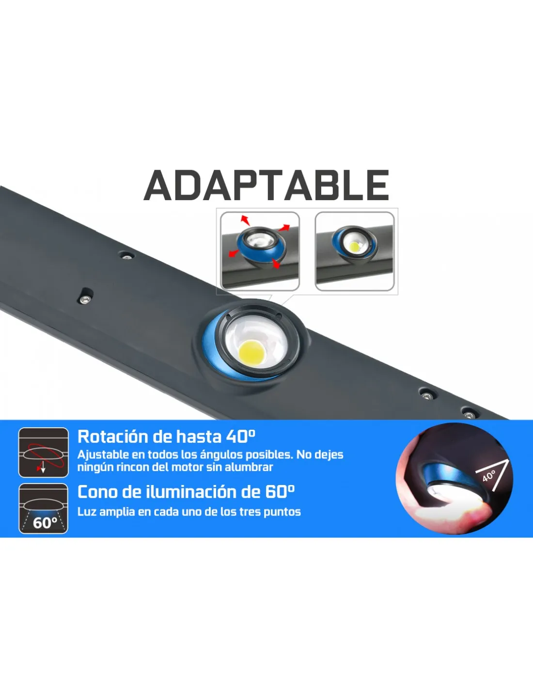 Lampara de capo para coche luz LED COB 15W con bateria recargable usb 10400mah, 1000 lumens