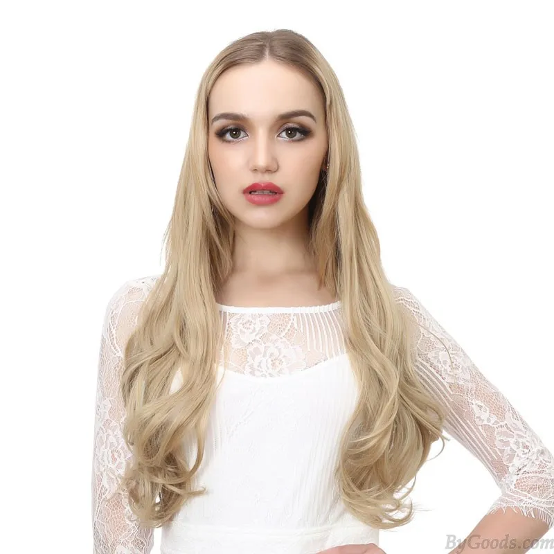 Long Blonde Middle Part Curly Wavy Daily Party Use Synthetic Heat Resistant Natural Women's Hair Wigs 