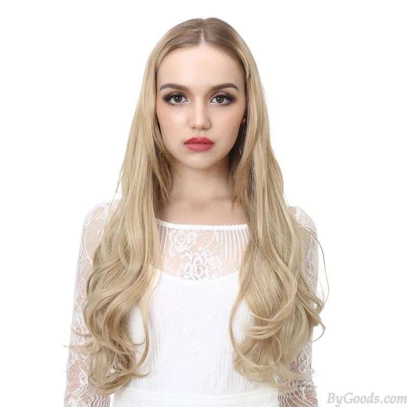 Long Blonde Middle Part Curly Wavy Daily Party Use Synthetic Heat Resistant Natural Women's Hair Wigs 