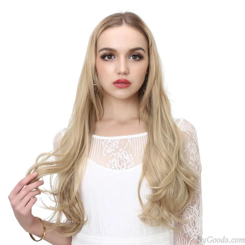 Long Blonde Middle Part Curly Wavy Daily Party Use Synthetic Heat Resistant Natural Women's Hair Wigs 