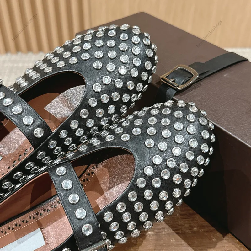 Luxury Designer Dress Zapatos de malla Mesh Ballet Flats Comfort Real Cuero redondo Mary Jane Mujeres Molectas zapatos planos de