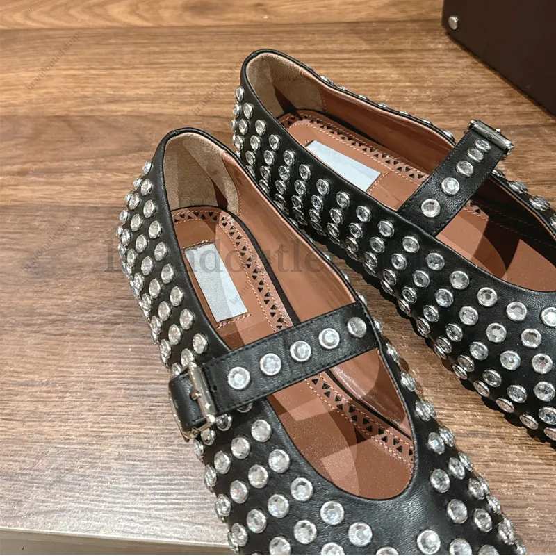 Luxury Designer Dress Zapatos de malla Mesh Ballet Flats Comfort Real Cuero redondo Mary Jane Mujeres Molectas zapatos planos de