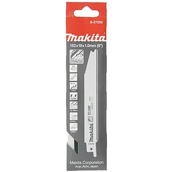 MAKITA  B07250  JUEGO DE HOJAS DE SIERRA DE SABLE, HM, 152 MM, 18 DIENTES / PULGADA, DIENTE ESTáNDAR, 2 PIEZAS