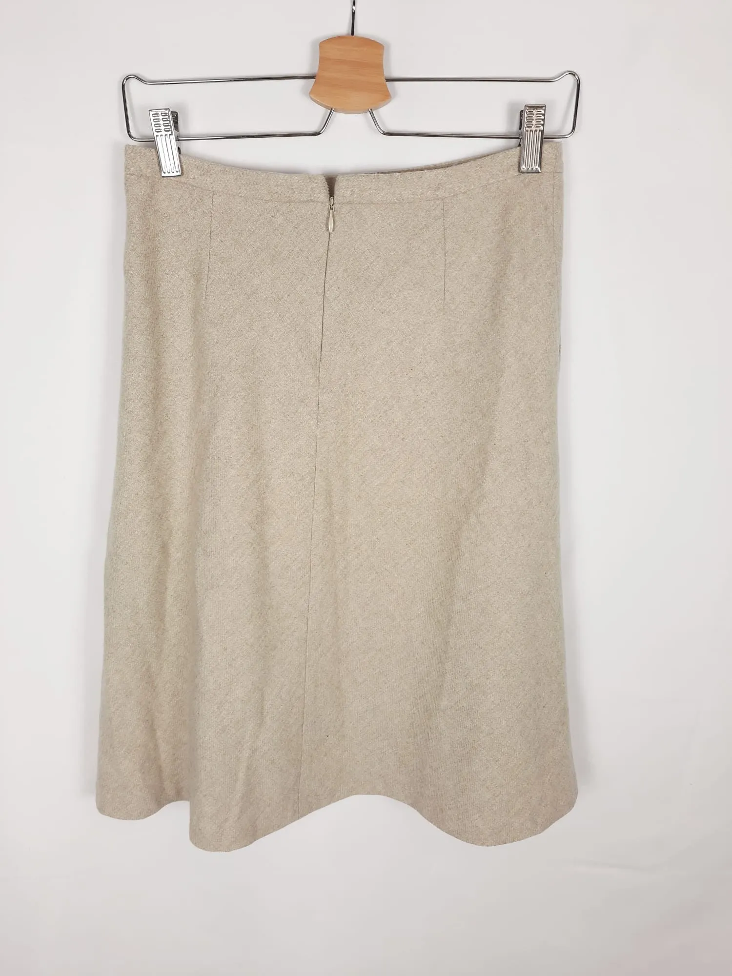 MASSIMO DUTTI. falda beige jaspeada midi T.38