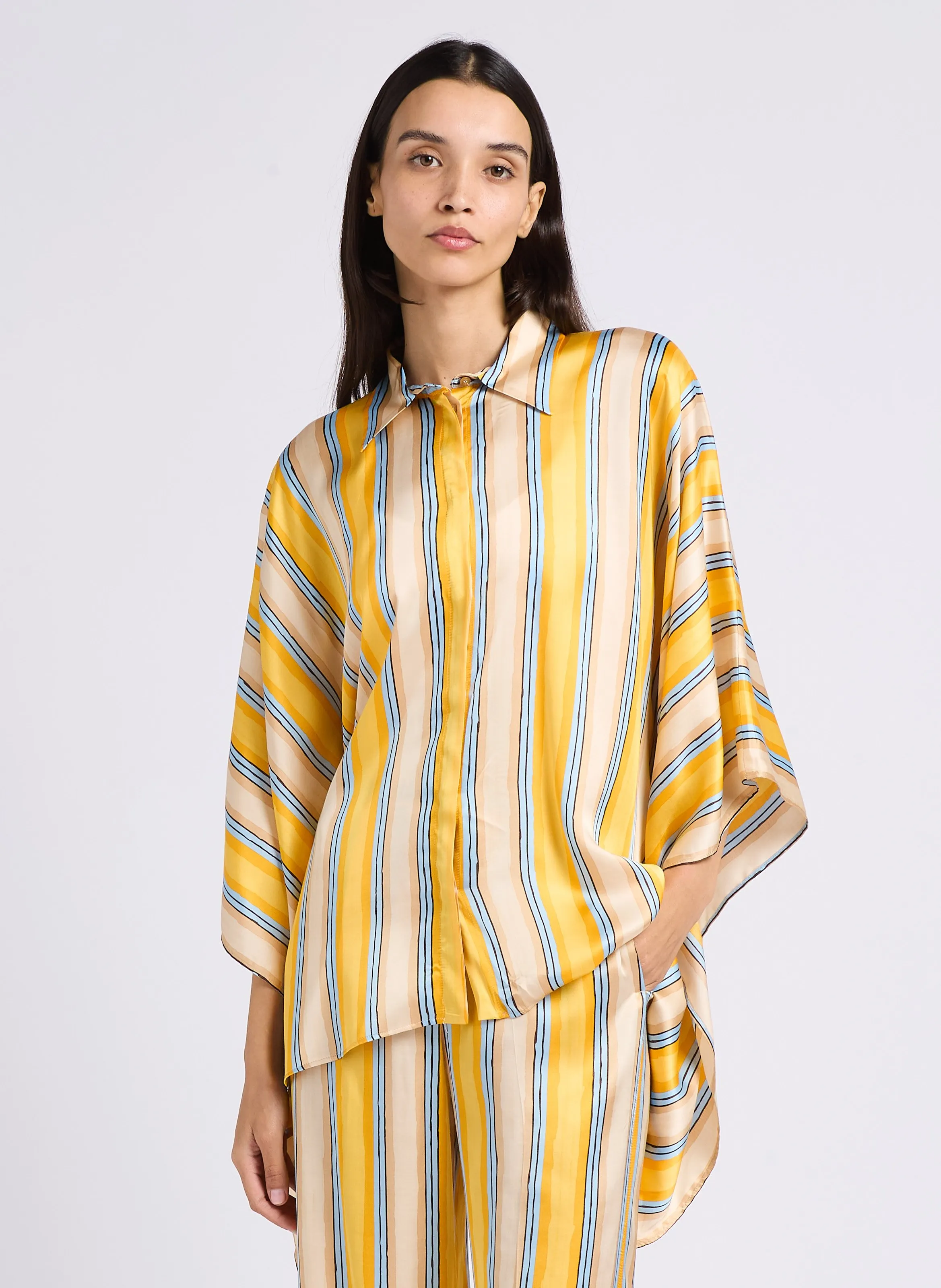 MAX&CO. NUMIDIE  CAMISA HOLGADA CON CUELLO CLáSICO A RAYAS SATINADAS EN AMARILLO
