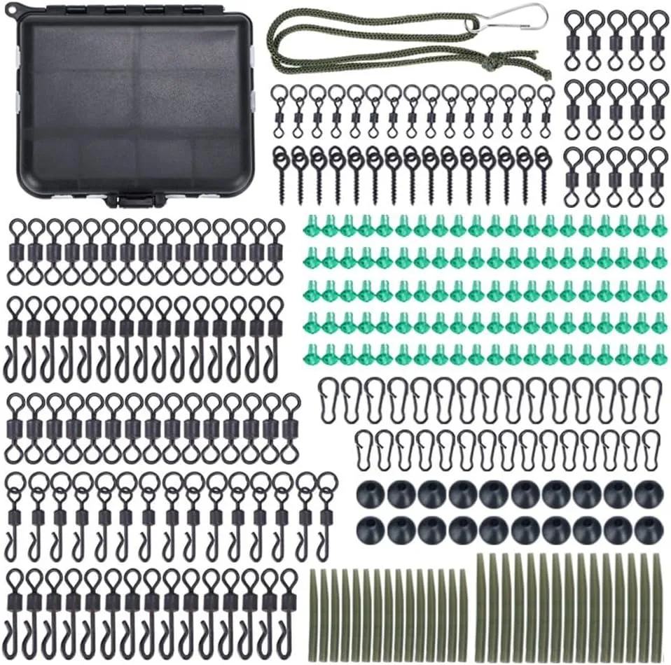 MeevrgR Juego de aparejos de pesca de carpa  301 piezas  acero inoxidable y goma  caja de 11 5 x 9 x 3 cm  para pesca de agua du