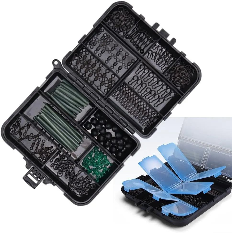 MeevrgR Juego de aparejos de pesca de carpa  301 piezas  acero inoxidable y goma  caja de 11 5 x 9 x 3 cm  para pesca de agua du