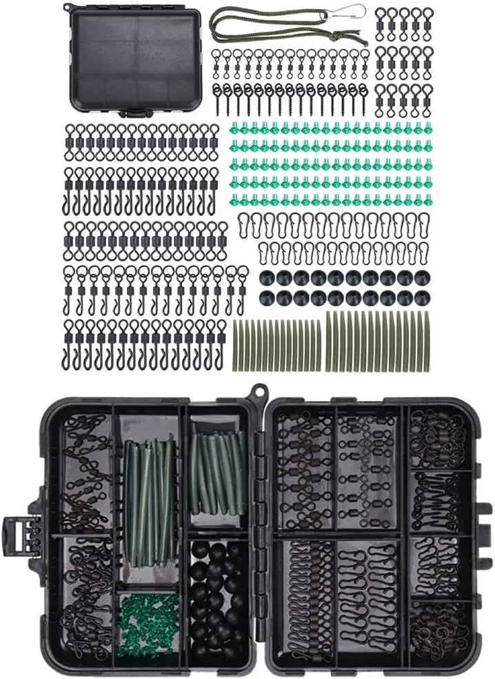 MeevrgR Juego de aparejos de pesca de carpa  301 piezas  acero inoxidable y goma  caja de 11 5 x 9 x 3 cm  para pesca de agua du