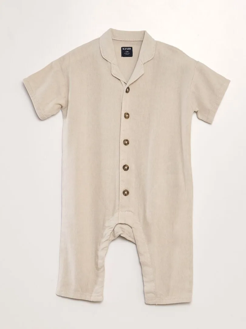 MONO DE MEZCLA DE LINO DE MANGA CORTA  UNISEX  BEIGE