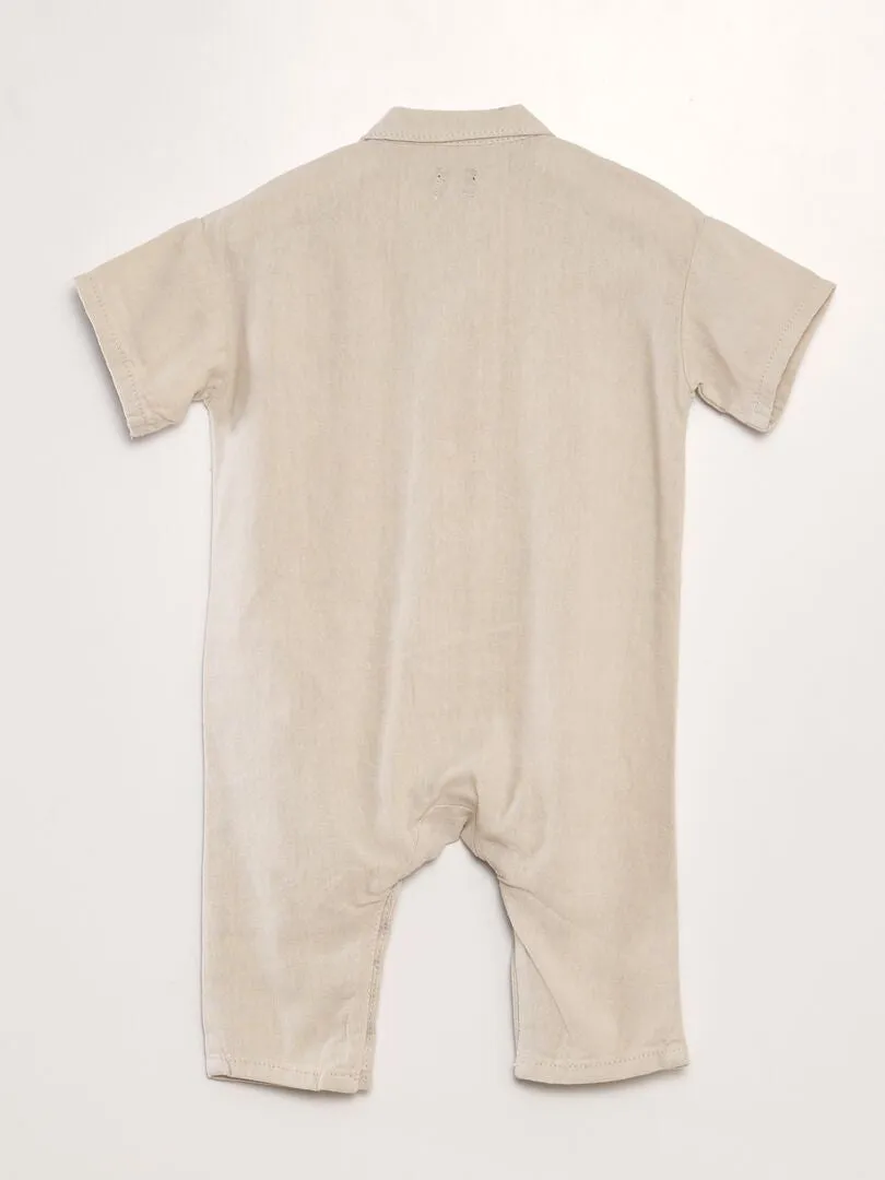 MONO DE MEZCLA DE LINO DE MANGA CORTA  UNISEX  BEIGE