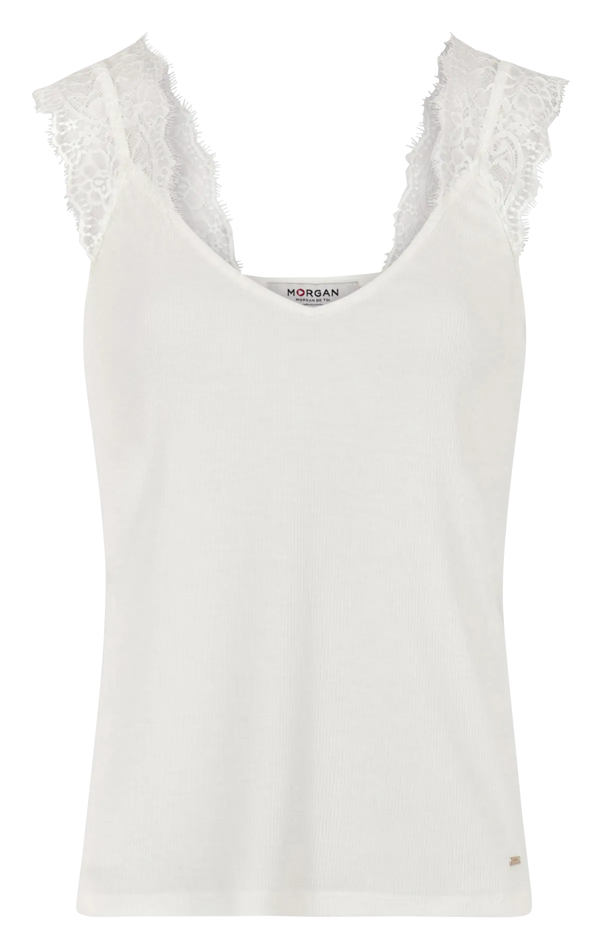 MORGAN BDELIA  CAMISETA DE TIRANTES DE ENCAJE CON CUELLO DE PICO EN BLANCO