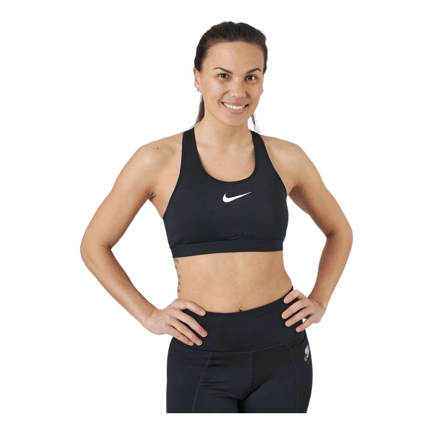 NIKE DRIFIT SWOOSH WOMEN'S HIGHSUPPORT NONPADDED ADJUSTABLE SPORTS BRA BLACK/BLACK/DK SMOKE GREY/WHITE