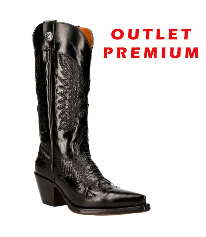 OUTLET PREMIUM  BOTA ALTA NEGRA ESTILO CAMPERA PIEL M.7737CC1