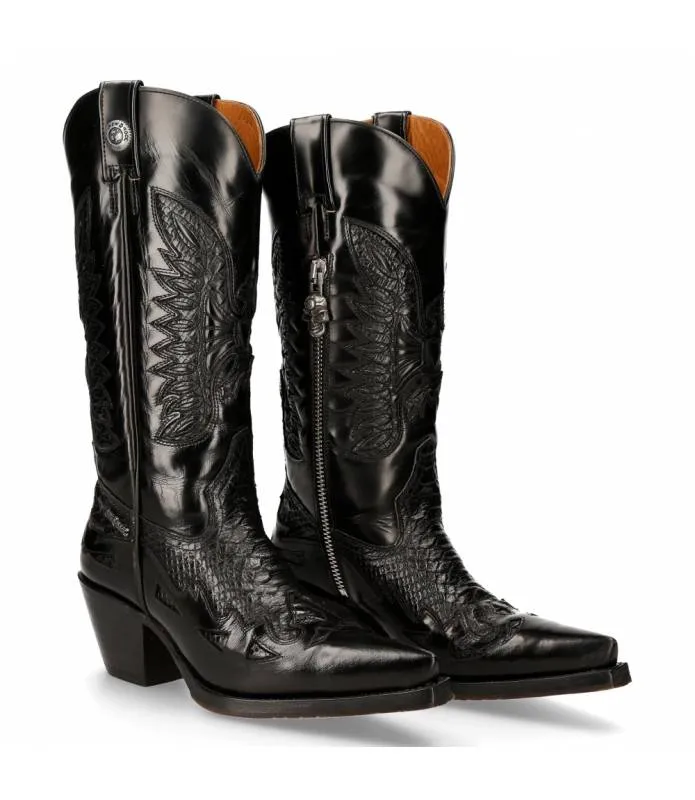 OUTLET PREMIUM  BOTA ALTA NEGRA ESTILO CAMPERA PIEL M.7737CC1
