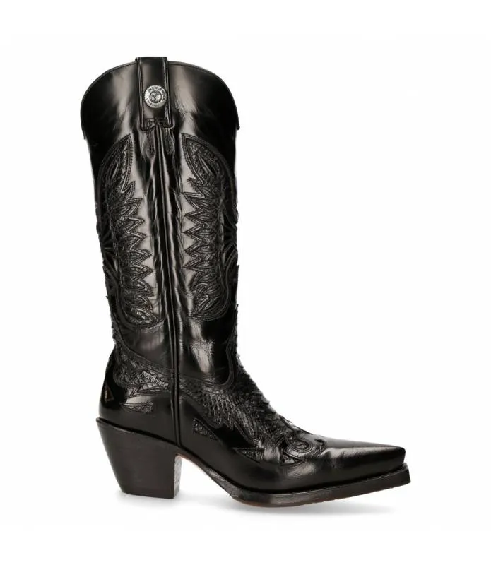 OUTLET PREMIUM  BOTA ALTA NEGRA ESTILO CAMPERA PIEL M.7737CC1
