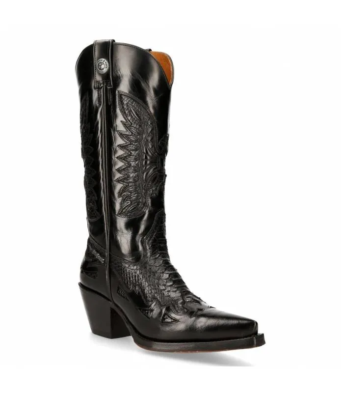 OUTLET PREMIUM  BOTA ALTA NEGRA ESTILO CAMPERA PIEL M.7737CC1