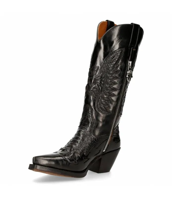 OUTLET PREMIUM  BOTA ALTA NEGRA ESTILO CAMPERA PIEL M.7737CC1
