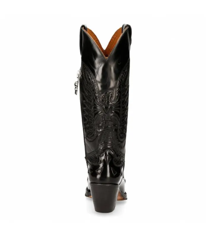 OUTLET PREMIUM  BOTA ALTA NEGRA ESTILO CAMPERA PIEL M.7737CC1