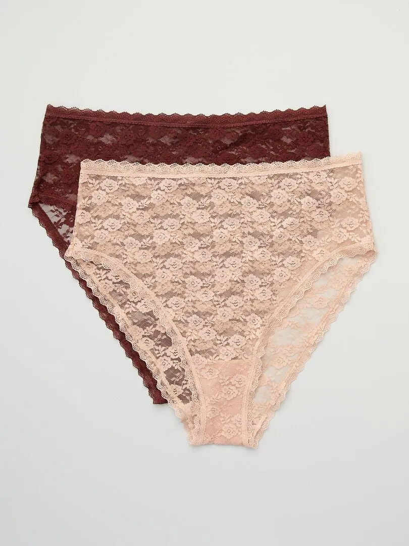 PACK DE 2 BRAGUITAS DE ENCAJE DE TALLE ALTO  ROSA